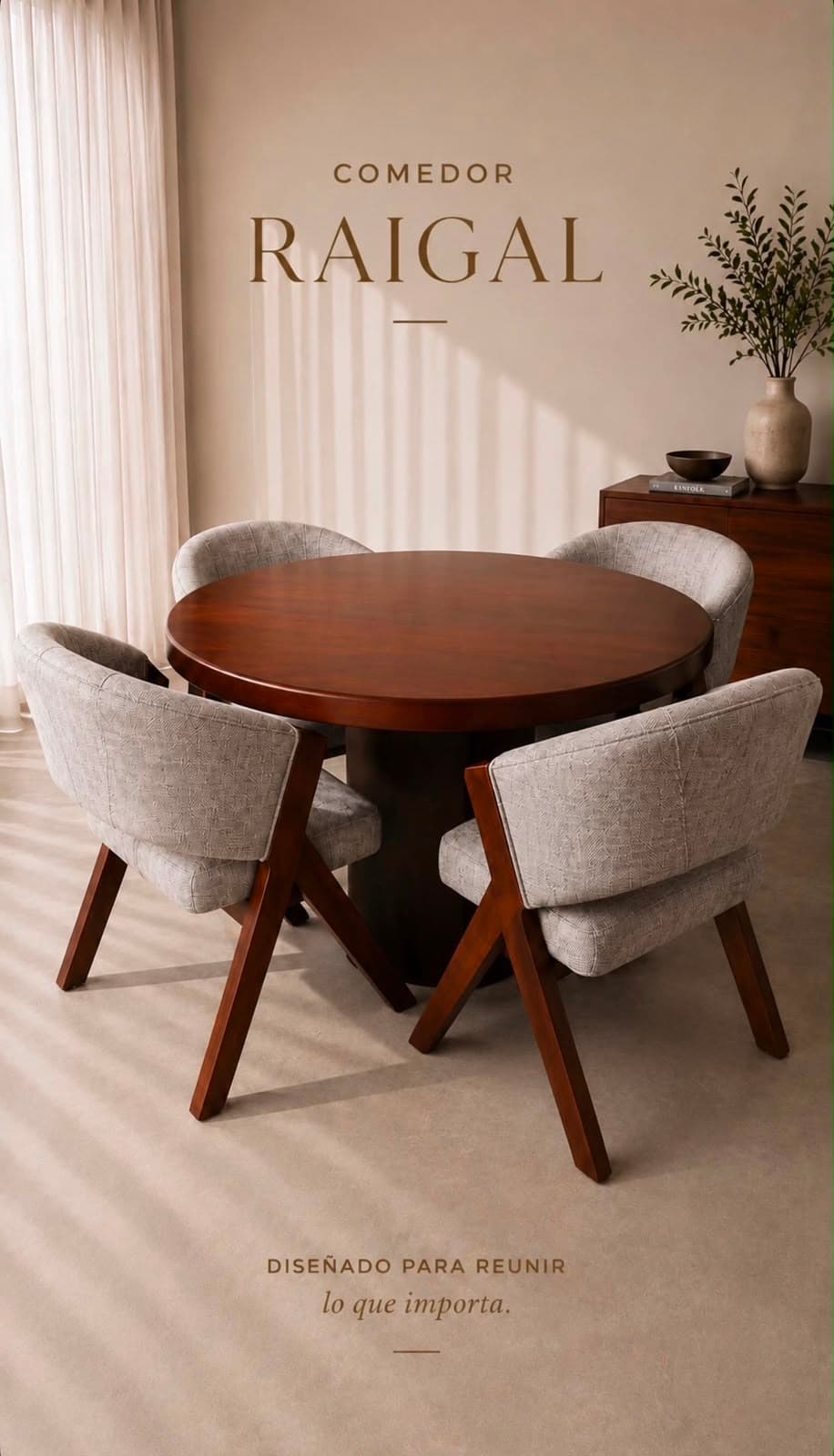 Comedor Raigal redondo de cuatro lugares con sillas butaca