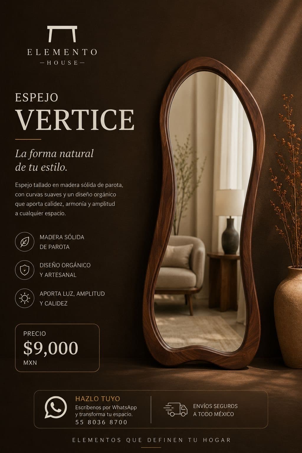 Espejo Vertice de piso con silueta orgánica irregular