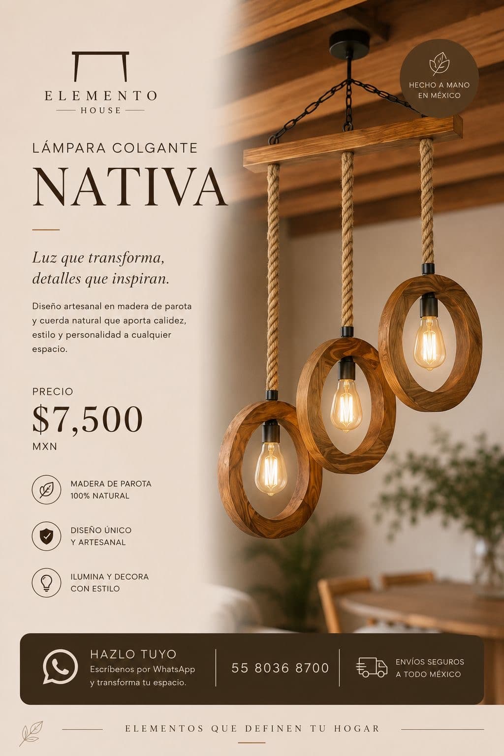 Lámpara colgante Nativa de parota