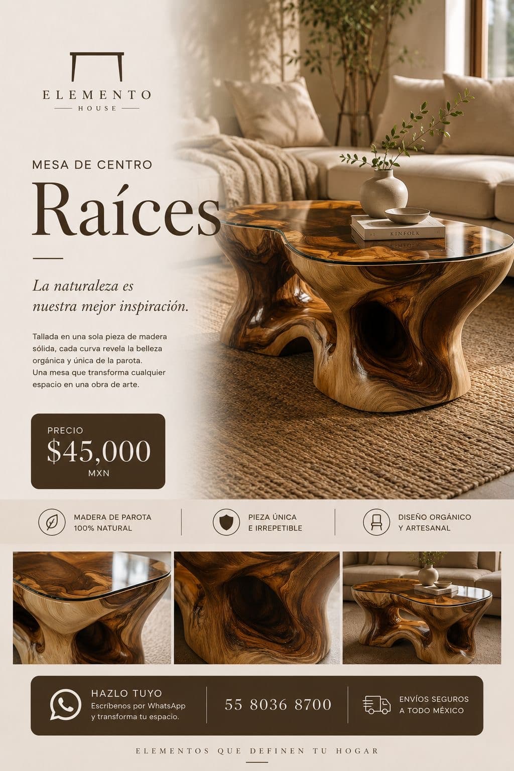Mesa de centro Raíces de parota